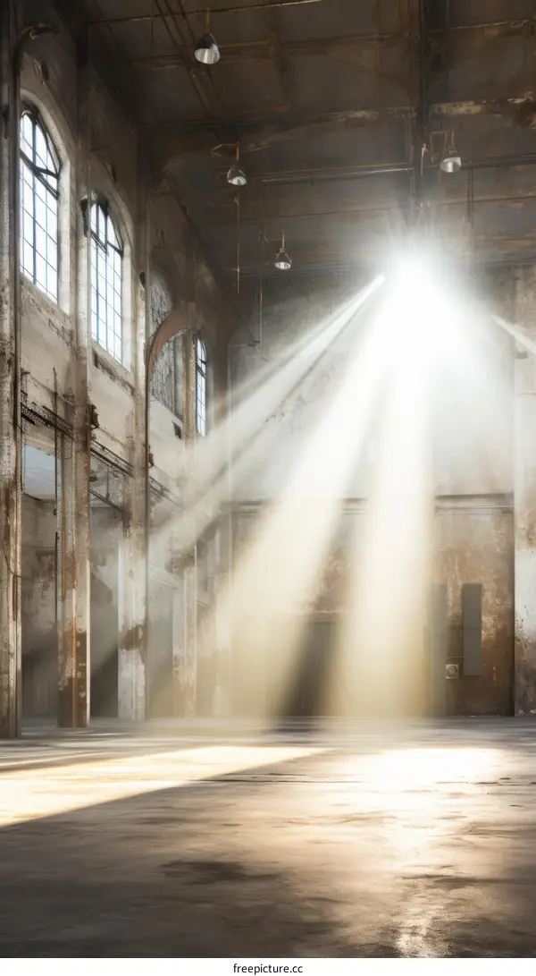 Sunlight Beams Inside Abandoned Factory Building