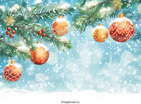 Decorated Christmas Tree Branch with Ornaments