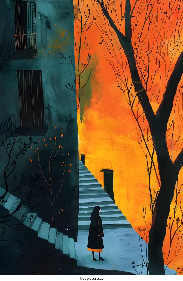 A lonely figure walks down a deserted street