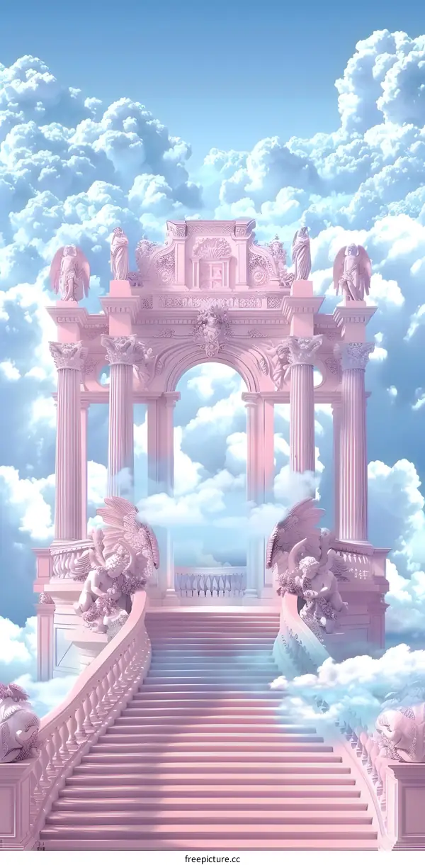 Pink Staircase to Heaven with Angel Statues