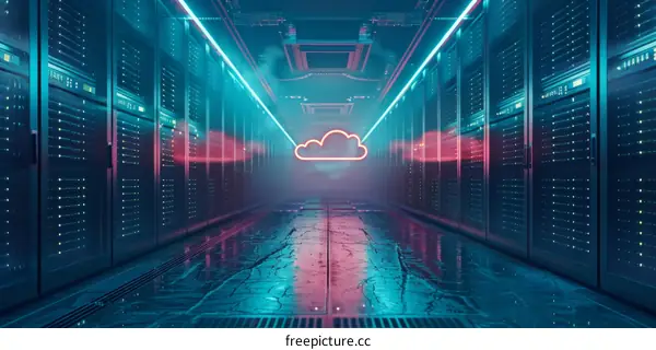 Futuristic Neon Glowing Cloud Computing Data Center