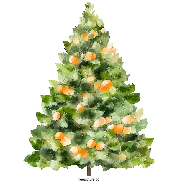 [Transparent Background PNG]Watercolor Illustration of a Fruit Tree