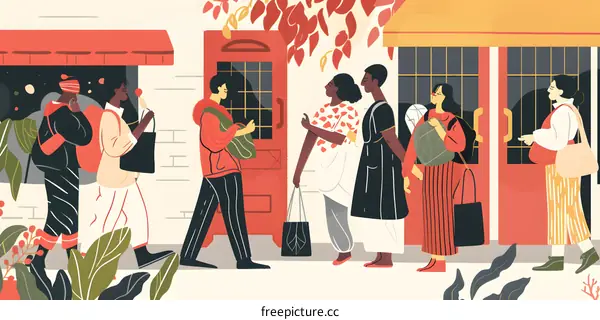 Diverse Group of People Meeting Outside a Store