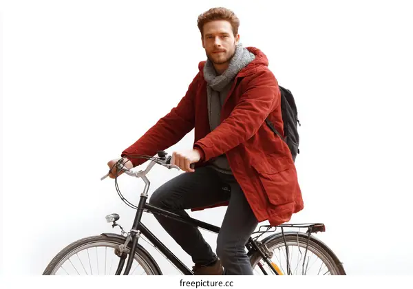 Man Riding a Bicycle in Winter Outfit