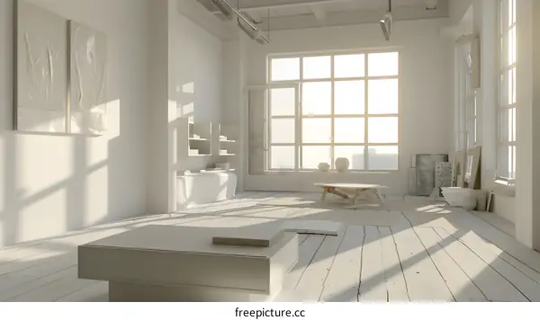 White Minimalist Interior Design with Large Windows