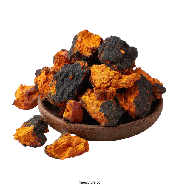 [Transparent Background PNG]Dried Chaga Mushroom Pieces in Bowl