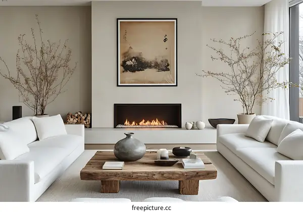Modern Minimalist Living Room Design with Fireplace