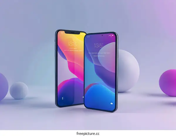 Two Modern Smartphones with Abstract Backgrounds