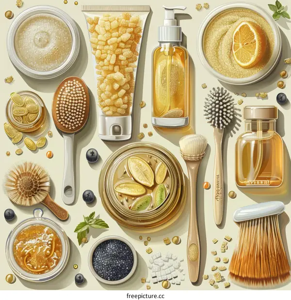 Luxury golden cosmetic products and spa background