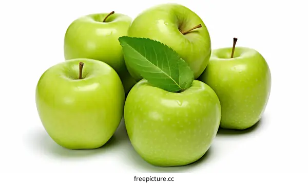 Green Granny Smith Apples and a Leaf