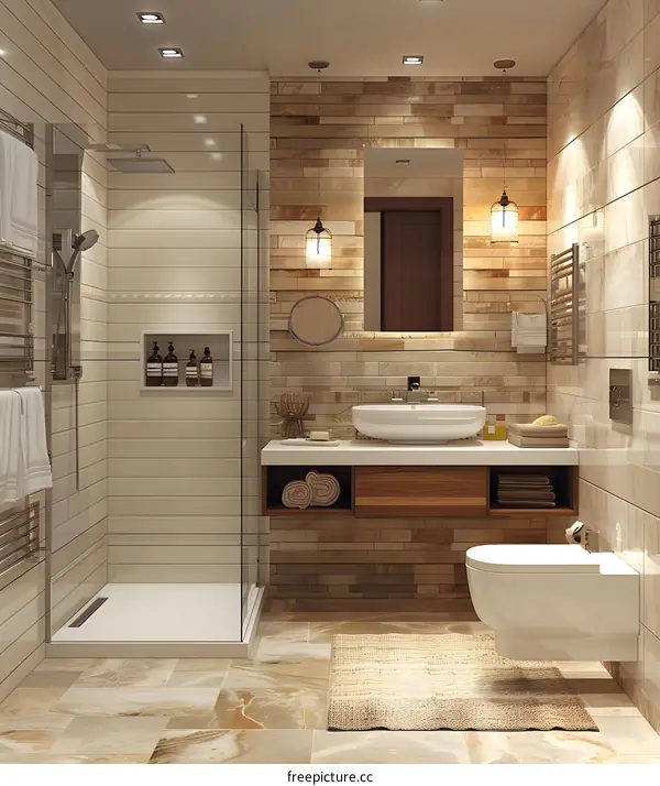 Modern Bathroom with Shower, Bathtub, Toilet and Sink