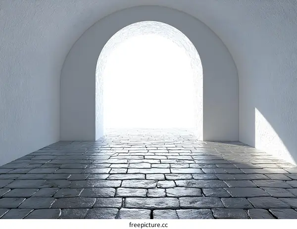 Stone Floor with Arched Entrance Leading to White Light