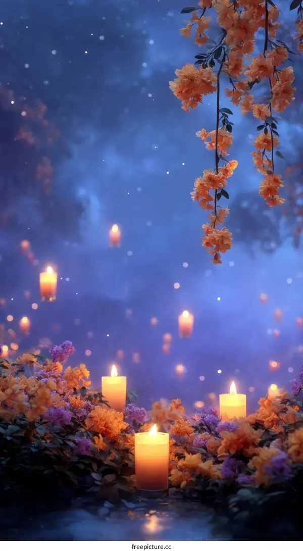 Magical Night Flowers and Candles