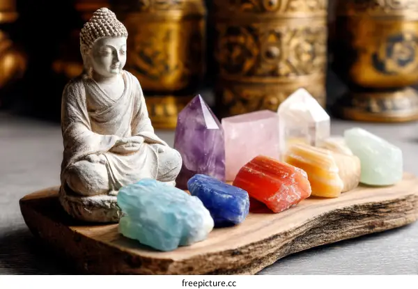 Buddha Statue with Healing Crystals