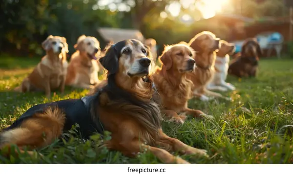 A group of dogs relaxing in the sun