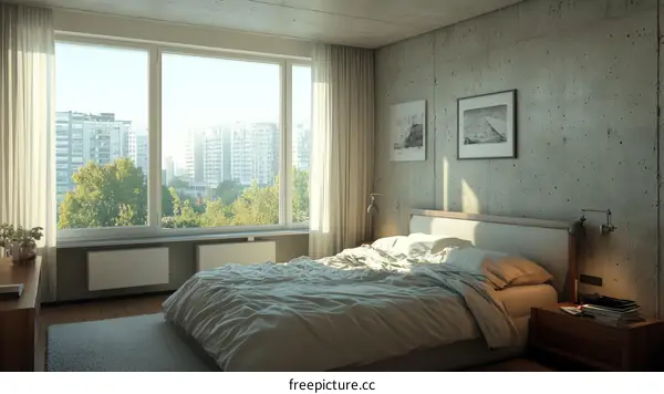 Modern Concrete Bedroom with City View