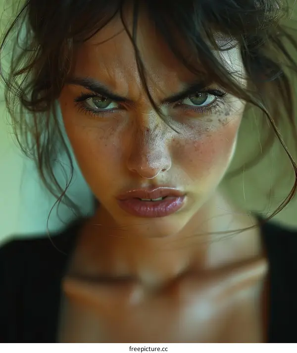 Close Up Portrait of a Woman with Intense Expression