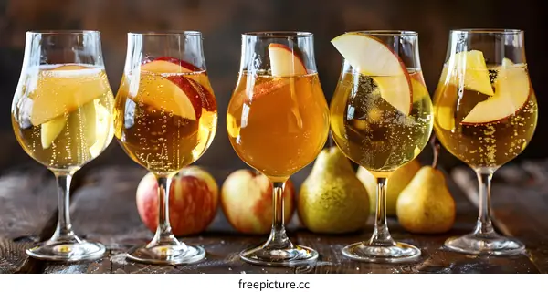 Sparkling Apple Cider With Slices of Apples and Pears