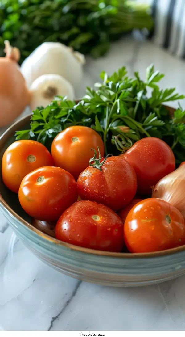 A bowl of tomatoes and onions