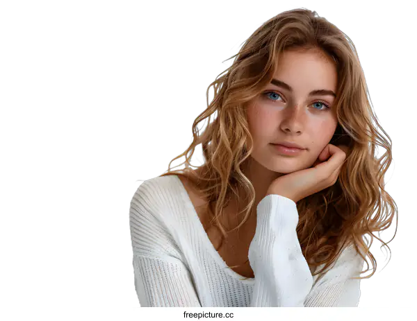 [Transparent Background PNG]Portrait of a Young Woman with Freckles and Blue Eyes