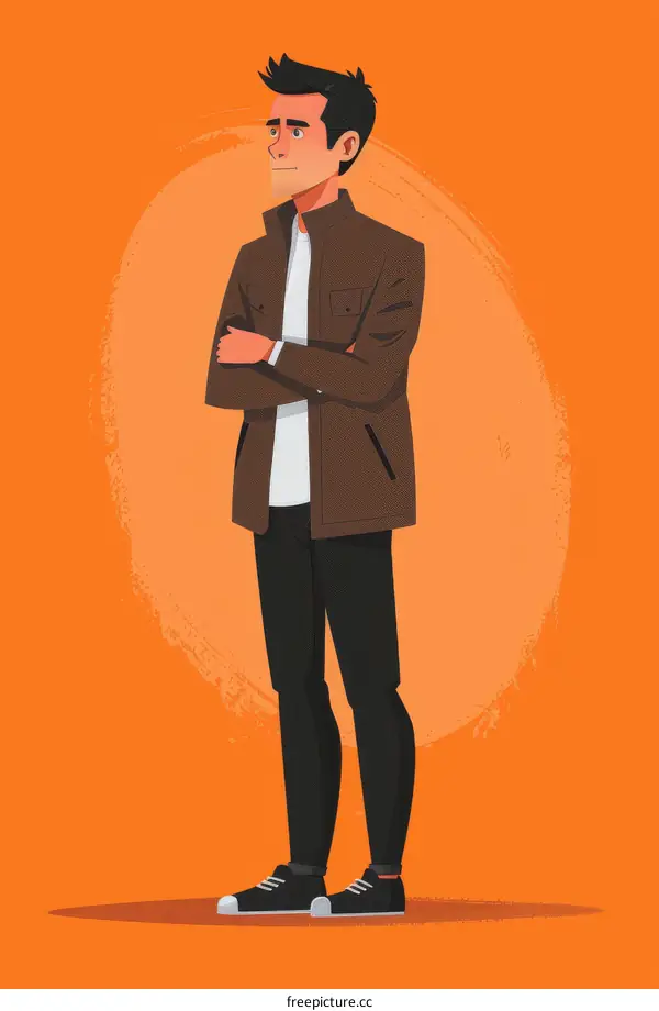 A man wearing a brown jacket and black pants