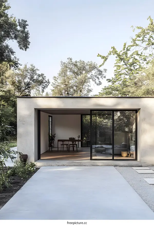 Modern Concrete House with Glass Doors and Patio