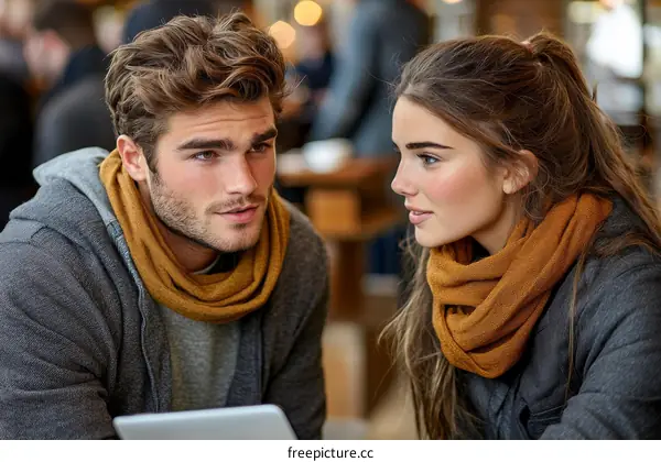 Two Attractive Young People in a Cafe