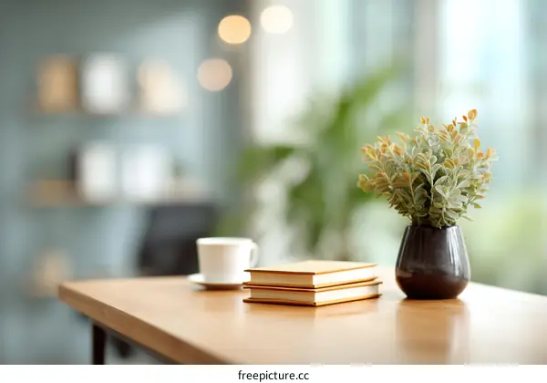 Cozy Home Office Desk Decor with Books and Plant
