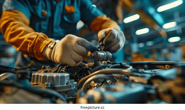 mechanic repairing car engine