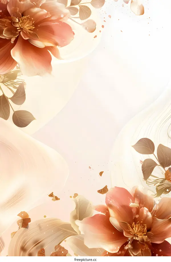 Abstract Floral Background With Golden Leaves And Flowers