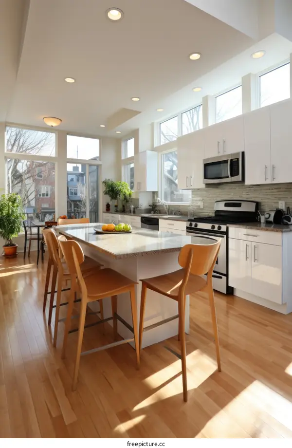 Modern Open Kitchen with Large Island and Dining Table