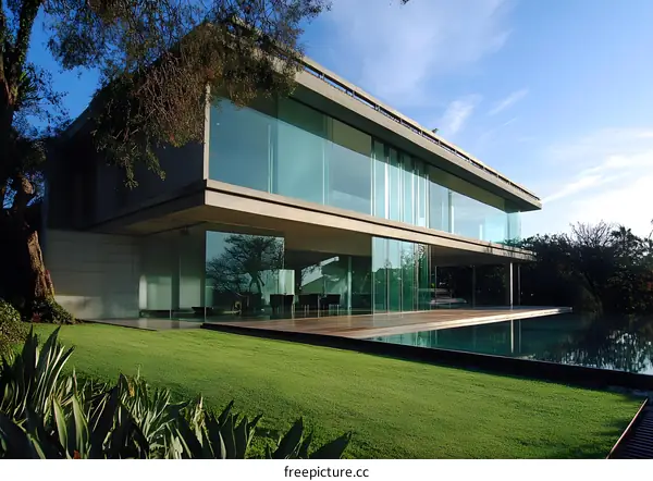 Modern Concrete House with Infinity Pool and Lush Greenery