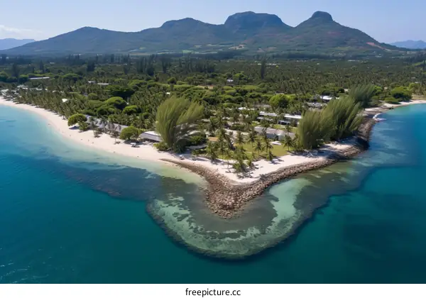 Amazing beach with crystal clear water and green mountains