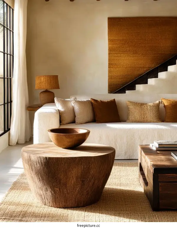 Modern Minimalist Living Room with Wooden Coffee Table