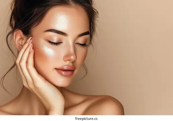 Portrait of a beautiful young woman with glowing skin