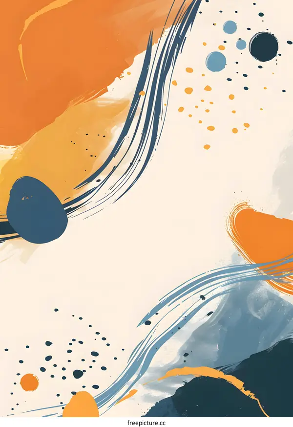 Abstract Watercolor Art Background With Orange Yellow Blue Colors