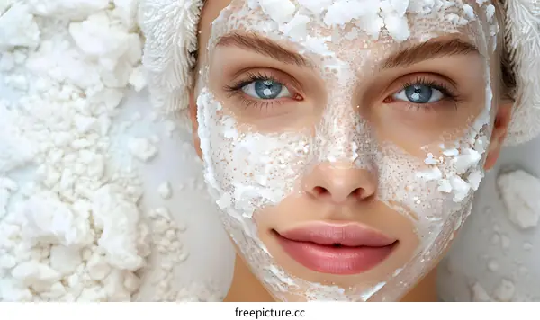 Close-up portrait of a beautiful young woman with a facial mask