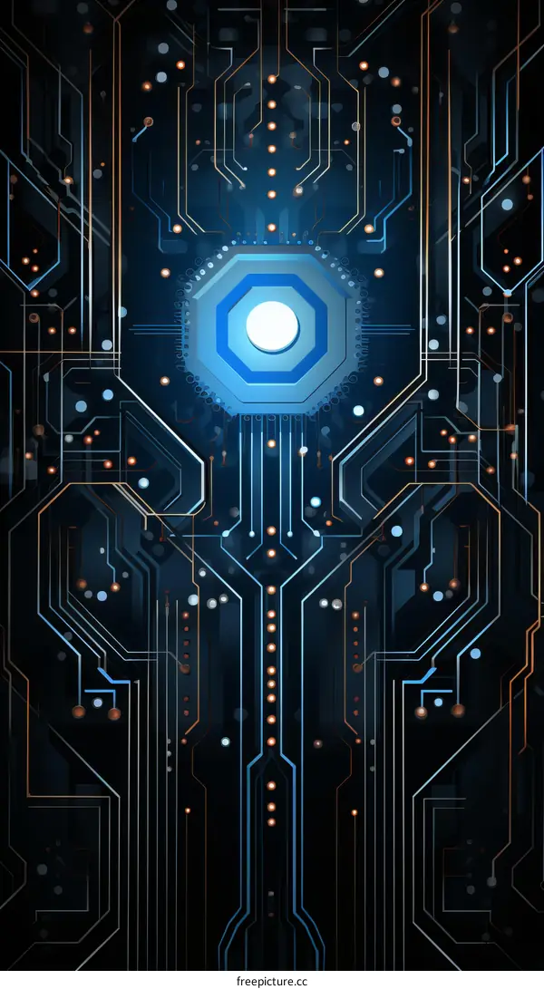 Blue Circuit Board and Orange Lines