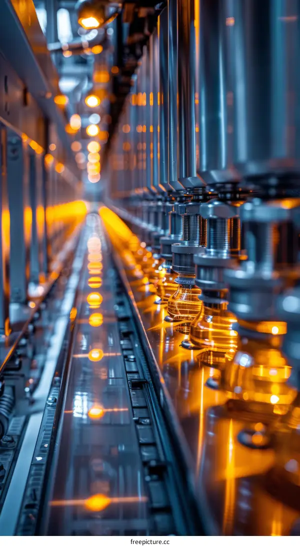 Bottling plant with conveyor belt and machinery