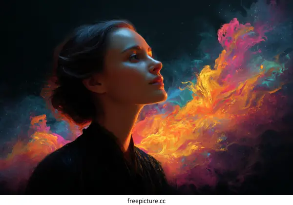 A Beautiful Woman with Artistic Colorful Background