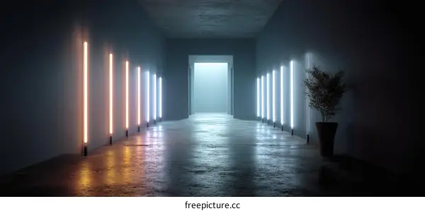 Neon Light Corridor Futuristic Interior Design