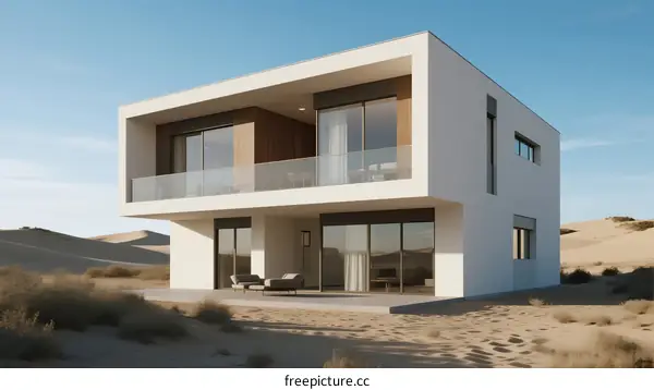Modern Minimalist Villa with Large Glass Windows in Desert Area