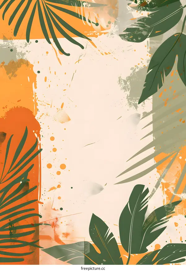 Abstract Tropical Leaves and Splatters Background
