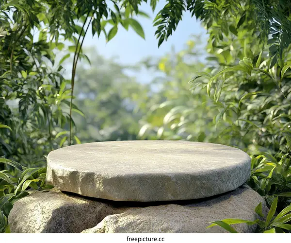 Natural Stone Product Display in Lush Green Garden