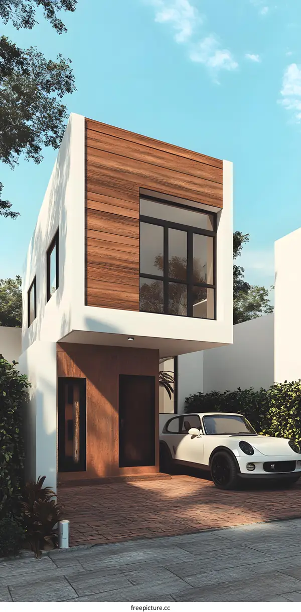 Modern Minimalist House Design With White Car