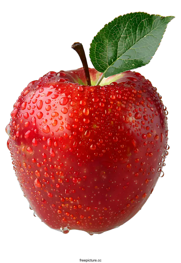 [Transparent Background PNG]Red apple with water drops