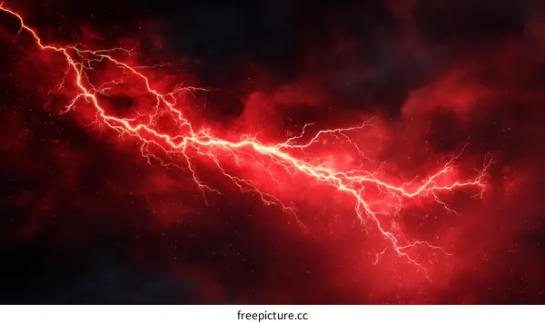 Fierce Red Lightning Striking Night Sky
