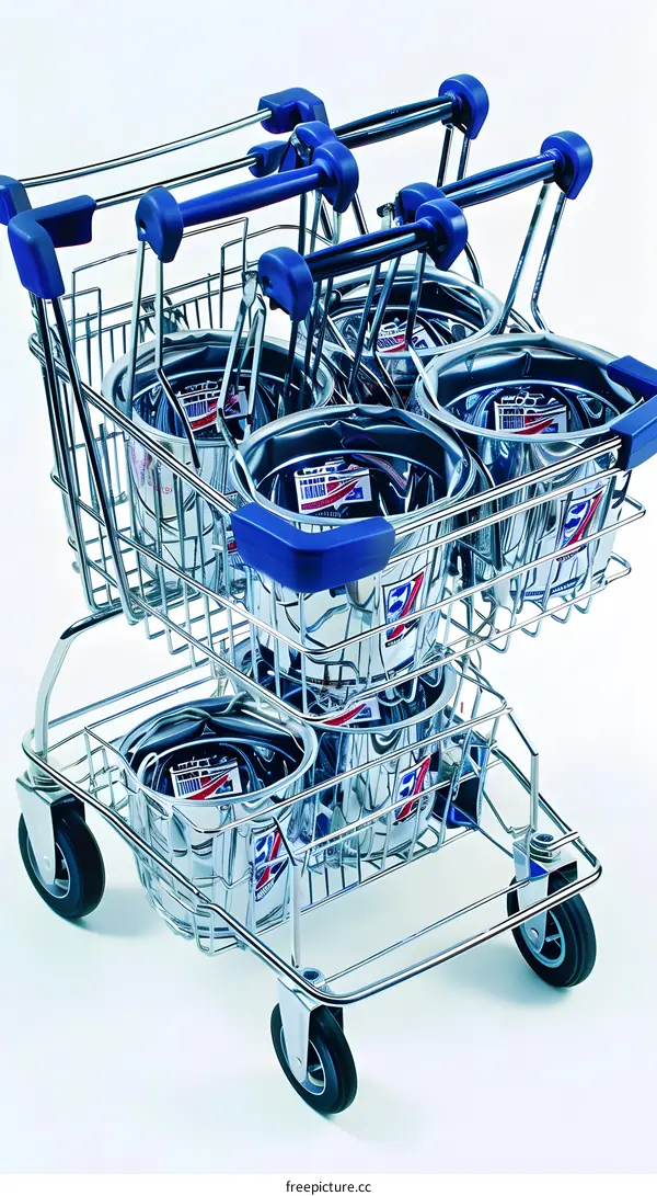 Stacked Shopping Carts With Cans