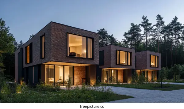 Modern Brick Townhouses in a Wooded Area