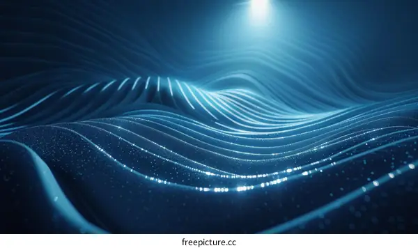 Blue Wavy Lines and Particles Abstract Background